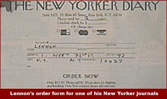 John Lennon's handwritten order form for a New Yorker diary